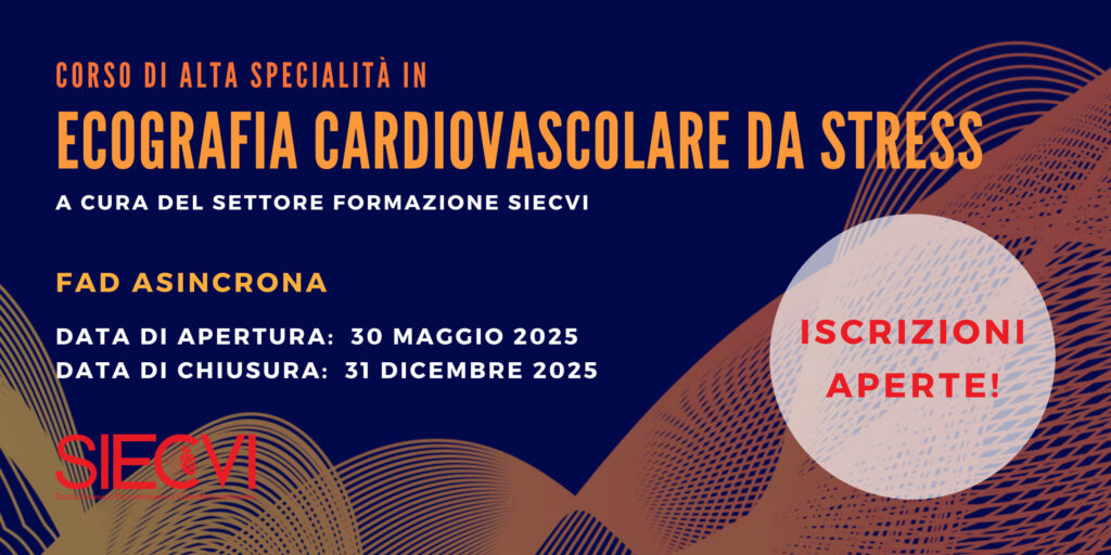 Sono aperte le iscrizioni all'edizione 2025 della FAD asincrona CORSO DI ALTA SPECIALITÀ IN ECOGRAFIA CARDIOVASCOLARE DA STRESS che si svolgerà dal 30 maggio 2025 al 31 dicembre 2025!