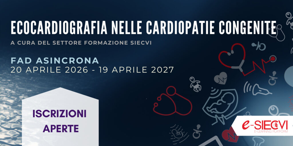 Sono aperte le iscrizioni alla FAD asincrona ECOCARDIOGRAFIA NELLE CARDIOPATIE CONGENITE che si svolgerà dal 20 aprile 2026 al 19 aprile 2027!