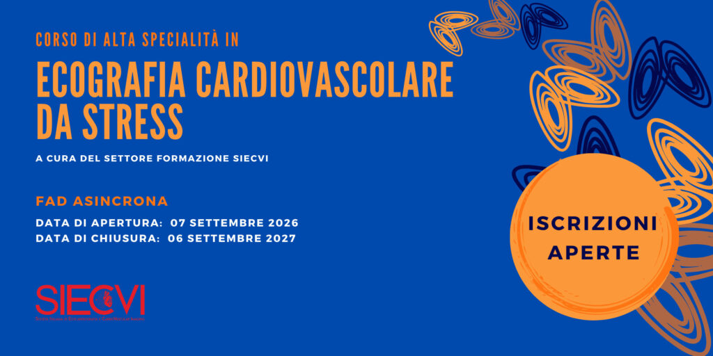 Sono aperte le iscrizioni all'edizione 2026 della FAD asincrona CORSO DI ALTA SPECIALITÀ IN ECOGRAFIA CARDIOVASCOLARE DA STRESS che si svolgerà dal 7 settembre 2026 al 6 settembre 2027!